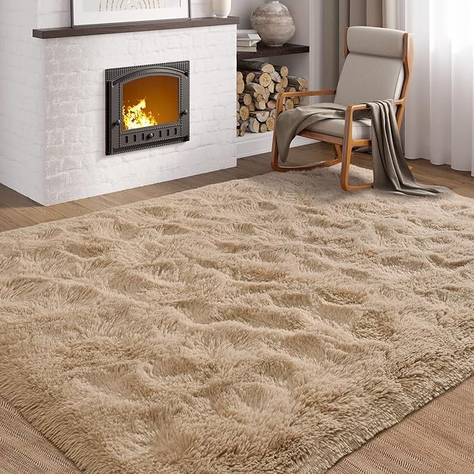 Softlife Beige Area Rug for Living Room, Fluffy Shag Plush 5.3x7.6 Rugs for Bedroom Girls, Shaggy Soft Fuzzy Kids Large Carpet for Dorm Bedside Ultra Cozy Non-Slip Indoor Decor