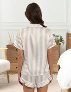 Silk Pajamas for Women Button Down 2 Piece Satin Pjs Shorts Set Ruffle Notch Collar Sleepwear Loungewear