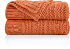 Douceur Orange Throw Blanket for Bed, Soft Cozy Lightweight Stripe Pattern Knitted Throw Blanket for Sofa, Living Room Gift, 50"X60"