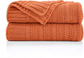 Douceur Rust Orange Throw Blanket for Bed, Soft Cozy Lightweight Stripe Pattern Knitted Throw Blanket for Sofa, Living Room Gift, 60"X80"