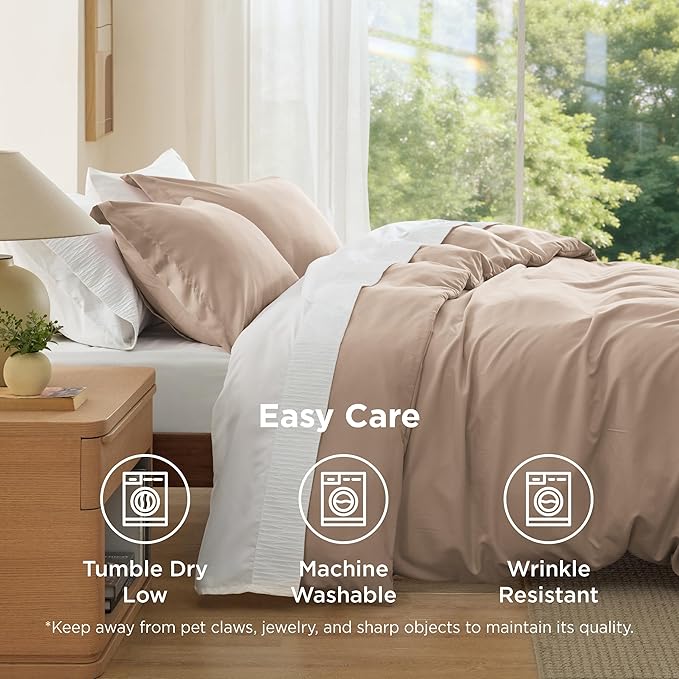 Bedsure Duvet Cover Full Size - Soft Double Brushed Bedding Set for Kids & Adults, Zipper Closure, 3 Pieces, Includes 1 Duvet Cover (80"x90") & 2 Pillow Shams, NO Comforter, Light Khaki