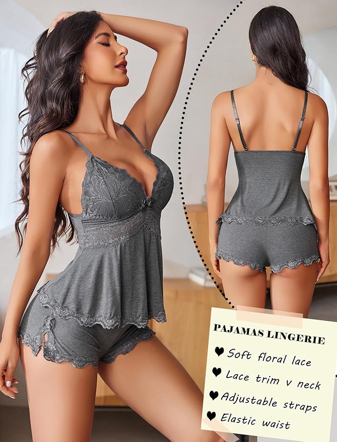 Avidlove Womens Sweetness Cami Set Lace Camisole Lingerie Nightwear Sexy Pajamas Lounge Sets