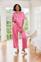 Ekouaer Womens Satin Silky Pajama Set Short Sleeve Shirt with Long Pajama Pant Set Soft PJ Loungewear