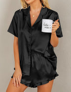Ekouaer Womens Satin Pajamas Set Button Down 2 Piece Silk Pjs Shorts Set Ruffle Lingerie Notch Collar Sleepwear