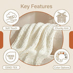 Amélie Home Chunky Knit Throw Blanket for Couch, Soft Chenille Handmade Crochet Throw Rope Knot Blanket for Couch, 50"x60", Ivory