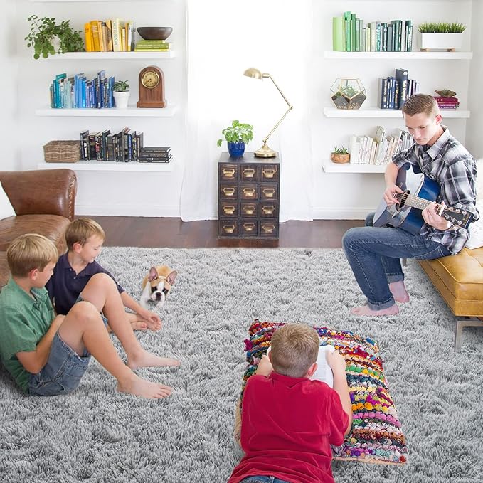 ISEAU 3x5 Area Rug for Dorm, College, Apartment, Living Room, Grey Rugs for Bedroom, Soft Shaggy Carpets, Fluffy and Washable Mats, Under Bed, On Nursery Floors Mat, Boys, Girls Room Carpet Decor