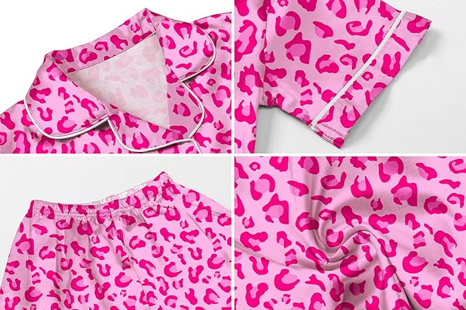 Umeyda Women & Girls Pajamas Set, Soft Satin Lightweight Silk Button-Down Top with Shorts 2 Piece PJS for Mom Boys Kids Gifts