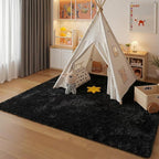 junovo Black Washable Area Rug for Boys Bedroom Living Room, 5x8 Soft Non-Slip Fluffy Rugs, Shag Plush Memory Foam Carpet for Kids Room Baby Nursery Home Decor