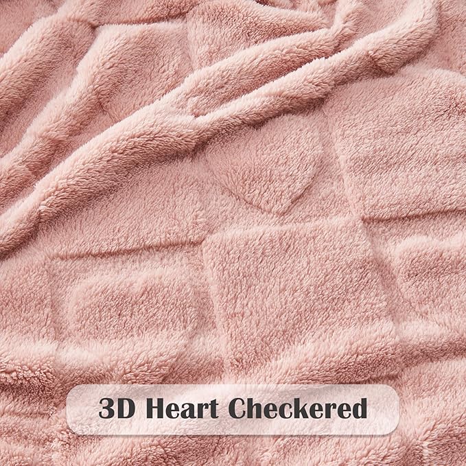 NEWCOSPLAY Super Soft King Blanket Pink Love Premium Silky Flannel Fleece 3D Heart Checkered Lightweight Bed Blanket All Season Use (Pink Love, King(90"x110"))