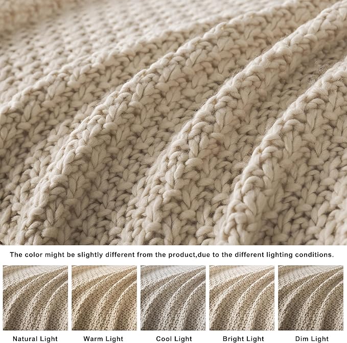 WDCOZY Chunky Cable Knit Throw Blanket Super Soft Warm Knitted Throw Blanket for Couch, Sofa, Chair, Bed Lightweight Breathable Cozy Comfortable Home Decorative Camel Tan Beige 50x60 Inches