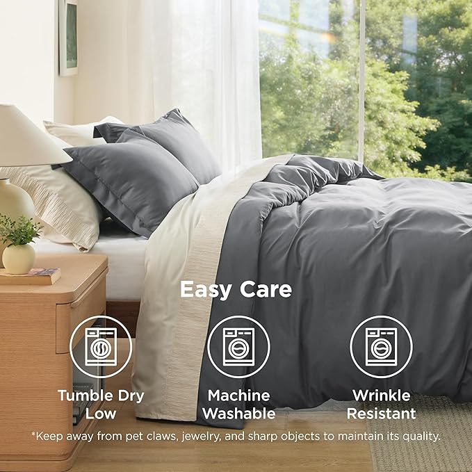 Bedsure Duvet Cover Full Size - Soft Double Brushed Bedding Set for Kids & Adults, Zipper Closure, 3 Pieces, Includes 1 Duvet Cover (80"x90") & 2 Pillow Shams, NO Comforter, Dark Grey