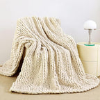 Admitrack Chunky Knit Blanket Throw, 100% Hand Knit Chenille Throw Blanket for Sofa & Home Decor, Soft and Cozy Knitted Throw Blankets (Ivory, 60"x80")