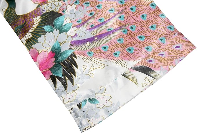 Valennia Women Long Silky Bathrobe Satin Kimono Robe Floral Printed Dressing Gown Sleepwear