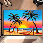 Coconut Palm Sunset Area Rug 2x3 ft Entry Rug Washable Boho Rugs Non Slip Low Pile Floral Door Mat Small Carpet for Bedroom, Bedside, Kids Room, Office, Dining Room