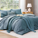 WRENSONGE King Size Comforter Set - 3 Pieces Oxford Blue Comforter Prewashed Soft Lightweight for All Seasons,Fluffy Down Alternative Comforter King Size with 2 Pillow Shams