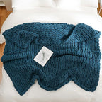 YAAPSU Chunky Knit Throw Blanket for Couch, 51“x63”, 100% Hand Knitted Thick Cable Knit with Cozy Jumbo Chenille Yarn, Soft Large Rope Knot Crochet Blankets for Sofa Bed Living Room Décor, Ocean Blue