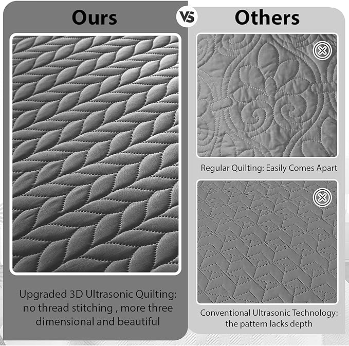 IR Imperial Rooms Twin Quilt Bedding Set (68” x 86”) - Bulk Pack of 10 Wholesale for Hotels, Guest Bedroom & Airbnbs - Lightweight Microfiber Reversible Embossed Quilts Bedspreads (Grey)