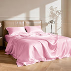 Love's cabin Satin King Sheet Sets - 4 Piece Pink Silky Sheets King Size Bed Set with Deep Pocket, Luxury Silk Feel King Size Satin Sheet Set (1 Flat Sheet,1 Fitted Sheet,2 Pillow Cases)