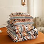 Luxlovery Aztec Orange Comforter Set Twin Boho Geometric Bedding Set Beige Black Multicolor Farmhouse Blanket Quilts Soft Rustic 3PCS Comforter Set