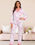 DOLOS Silk Satin Pajama Set for Women Short/Long Sleeve 2-Piece Silky Pajamas for Women Button Down Pjs Sleepwear Loungewear