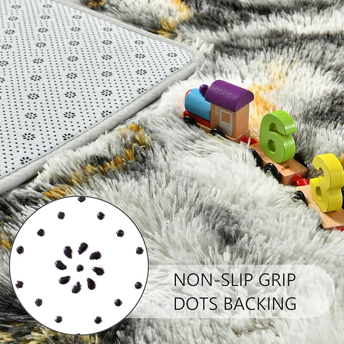 Noahas Fluffy 4x6 Area Rugs for Bedroom Living Room,Thick Shag Grey and Gold Throw Floor Carpet,Soft Shaggy Bedside Non-Slip Plush Dorm Nursery Kids Rug