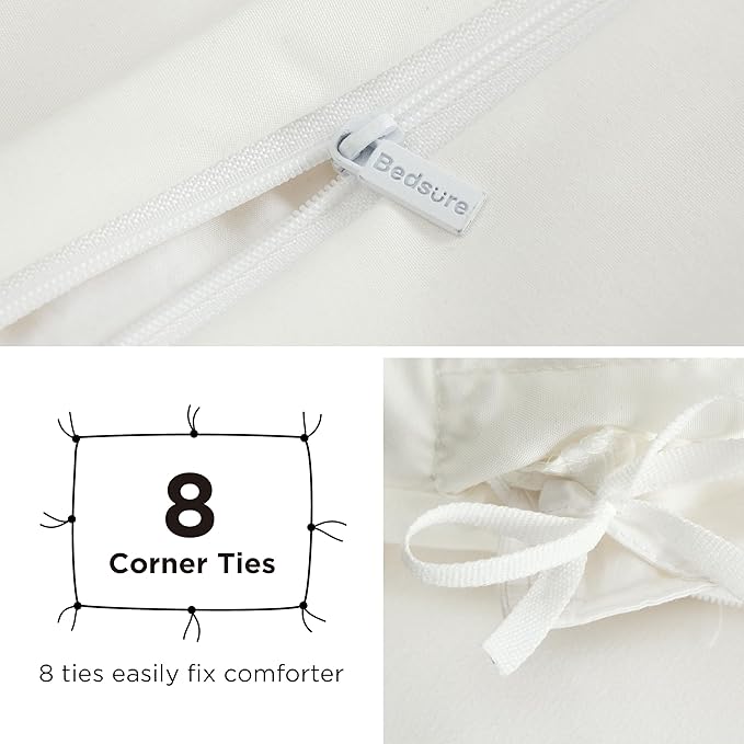 Bedsure Duvet Cover with Fitted Sheet King - Deep Pocket, Hotel Luxury Soft Double Brushed Bedding Set with Zipper Closure, 1 Duvet Cover, 1 Fitted Sheet, 2 Pillow Shams, NO Comforter, Cream White