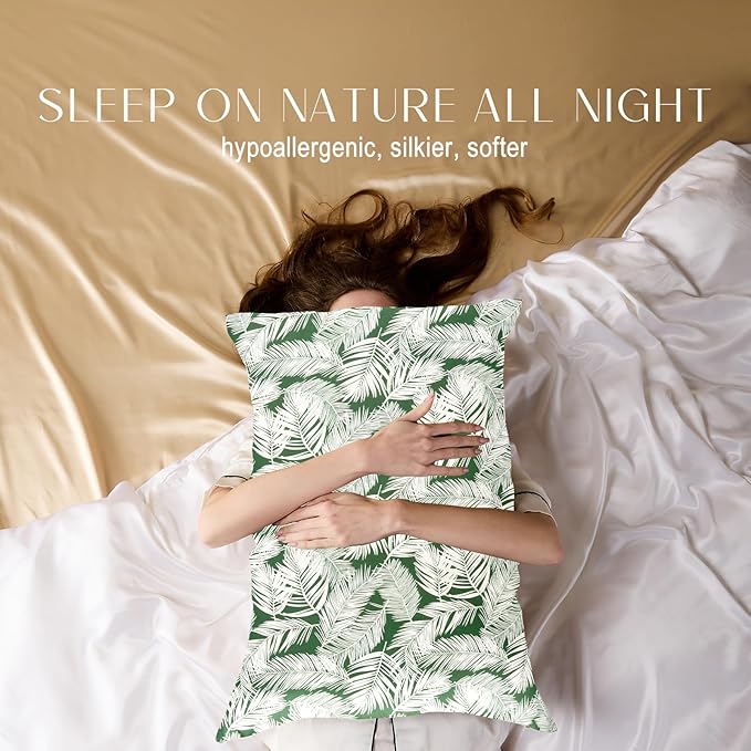 ZIMASILK 100% Pure Mulberry Silk Pillowcase for Hair and Skin Health,Both Sides 19 Momme Silk Floral Print,1pc(Queen 20''x30'',White Leaves)
