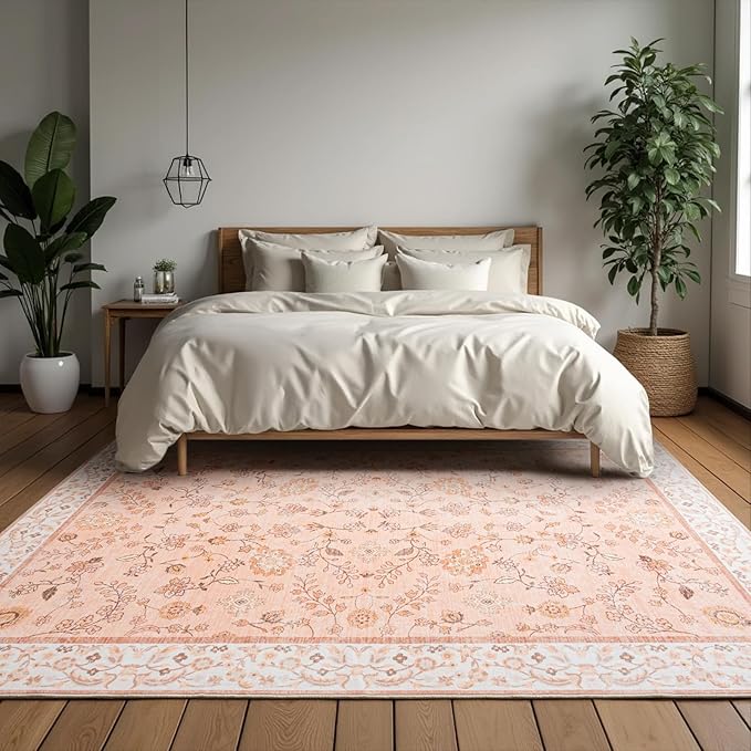 Boho Area Rugs 5x7 Floral Rugs for Living Room Washable Non Slip Low Pile Soft Carpet for Living Room Bedroom Dinning Room CRYPTOLITE