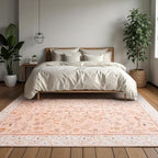 CRYPTOLITE Area Rug 4x6, Washable Faux Wool Throw Rugs for Living Room, Non Slip Low Pile Vintage Boho Carpet for Dining Room, Home Office, Bedroom, Kids Room, Bedside (Cinnamon)
