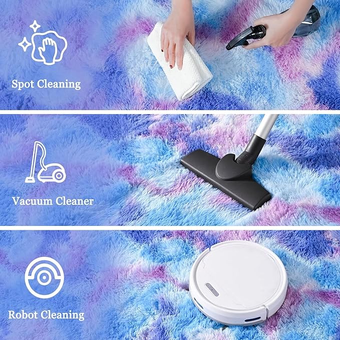 junovo 3x5 Washable Area Rug for Girls Bedroom, Purple Soft Non-Slip Fluffy Bedside Rugs, Shag Plush Memory Foam Carpet for Kids Room Baby Nursery Home Decor Aesthetic