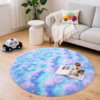 Blivonta Rainbow Round Rug for Bedroom, 4Ft Fluffy Circle Area Rugs for Living Room, Shag Fuzzy Carpet for Kids Room, Nursery, Dorm, Classroom, Teen, Cute Baby Play Mat Home Decor Aesthetic, Blue