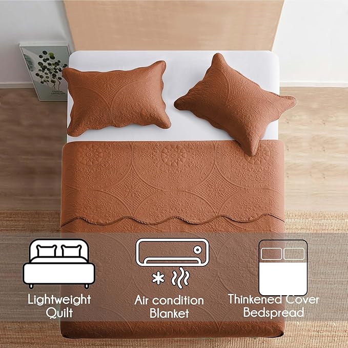 IR Imperial Rooms 8 Pack California King Quilt Bedding Set (118"x106") - Bulk Wholesale for Hotels, Guest Bedroom & Airbnbs - Microfiber Reversible Floral Embossed Quilts Bedspreads (Rust)