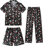 Hupohoi Unisex Girls Boys Kids Pajama Sets Button Down Satin Sleepwear Nighty 3PCS Silky Lounge Sets Nightwear