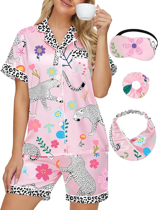DOLOS Silk Satin Pajama Set for Women Short/Long Sleeve 2-Piece Silky Pajamas for Women Button Down Pjs Sleepwear Loungewear