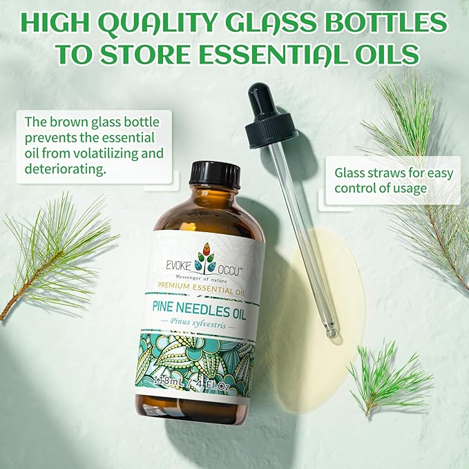 EVOKE OCCU Pine Essential Oil for Diffuser, Fresh Pine Scent for Aromatherapy, Skin, Hair Care, Soap & Candle Making - 4 Fl Oz