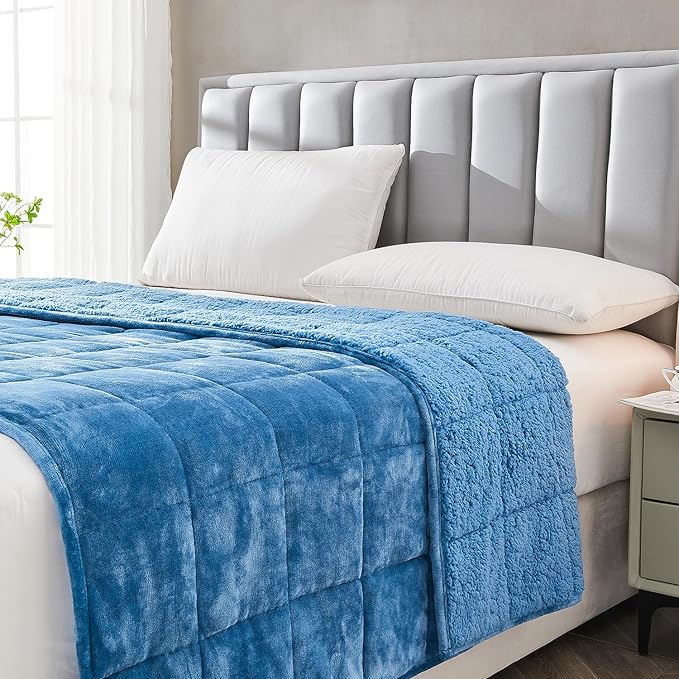 Topblan Sherpa Fleece Weighted Blanket for Adult, 15 lbs Dual Sided Cozy Fluffy Heavy Blanket, Ultra Fuzzy Throw Blanket with Soft Plush Flannel Top, 60 x 80 inches