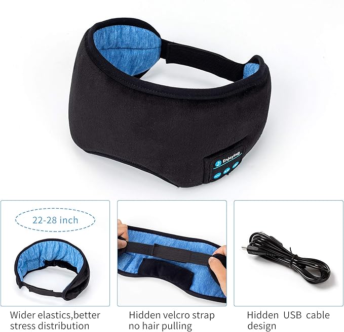 Sleep Headphones Bluetooth Eye Mask, Joseche Wireless Bluetooth 5.2 Headphones Music Travel Sleeping Headphones Handsfree Sleeping Mask with Built-in Speakers Microphone Washable