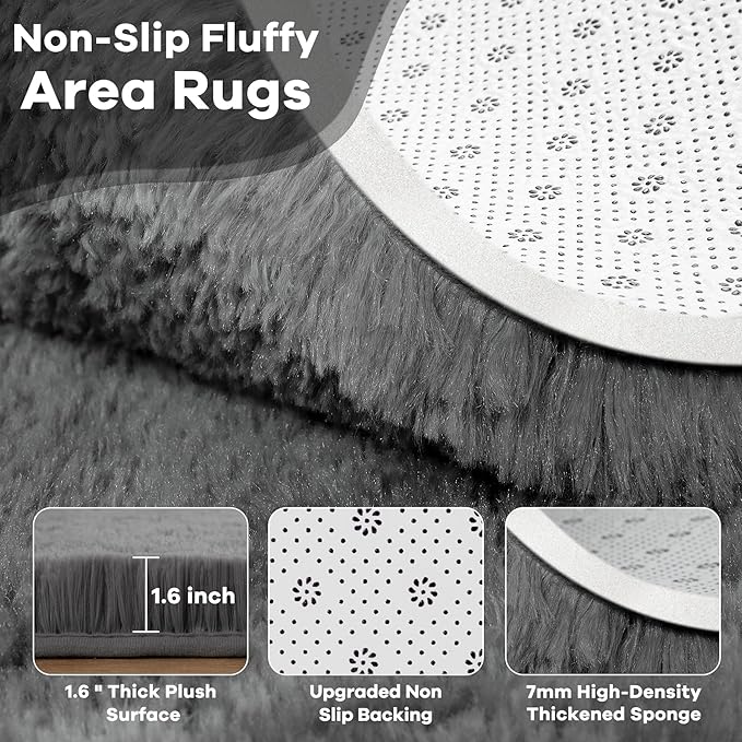 Noahas Extra Large 9x12 Area Rugs for Living Room,Fluffy Dark Grey Bedroom Rug,Big Thick Plush Shag Non-Skid Soft Shaggy Throw Carpet