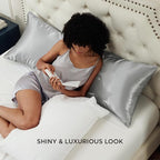 Bedsure Satin Body Pillow Cover with Zipper, Similar to Silk Body Pillow Pillowcase, Soft & Breathable Long Pillow Case, Cooling & Silky Long Pillowcase for Hair and Skin, Gifts, Grey, 20x54 Inches