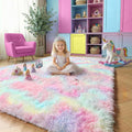 Amdrebio Rainbow Fluffy Kids Rugs for Girls Bedroom, Unicorn Room Decor, 5x7 Colorful Pastel Shag Area Rugs for Playroom Nursery Classroom, Cute Fuzzy Kawaii Princess Carpet for Baby Toddler Teen