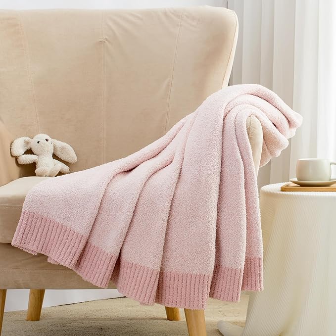 Carriediosa Heather Throw Blanket 50" X 60", 400GSM Ultra Soft Microfiber Fuzzy Fluffy Reversible Knitted Blankets Cozy Plush Lightweight and Warm Fall Throws for Couch, Bed, Sofa, Dusty Pink