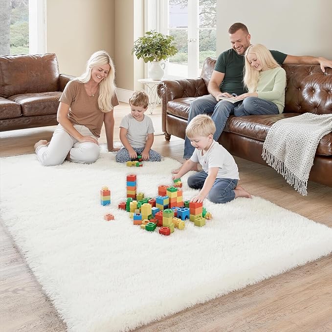 Shag White Rug, Rugs for Bedroom Living Room, 4x6 Ultra Soft Fluffy Area Rugs for Bedside, Kids Girls Room, Nursery, Playroom, Easy Clean, Indoor Carpet for Living Room, Modern Carpet Décor