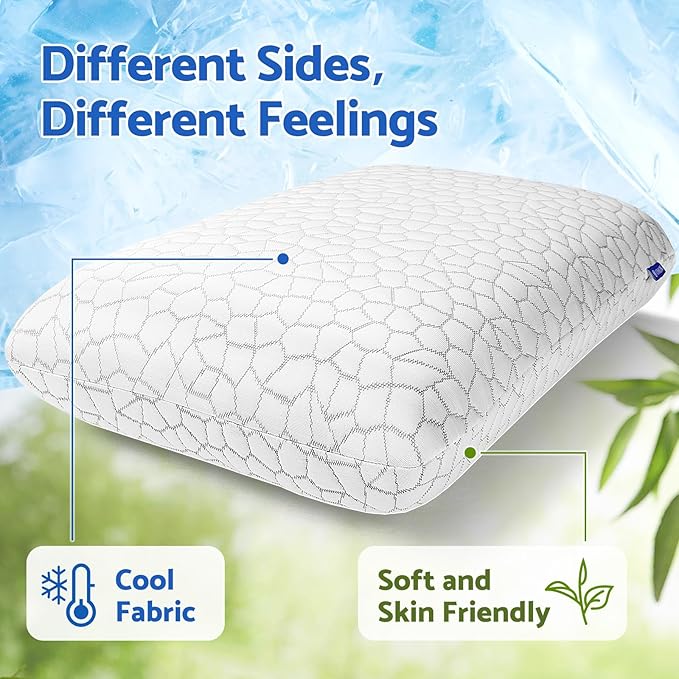 CushZone Memory Foam Pillows for Sleeping, Bed Pillow with Removable and Machine Washable Cover, Bed Pillow for Side, Back and Stomach Sleepers, Queen Size (2 Pack)