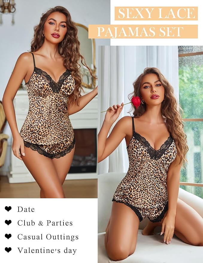 Avidlove Satin Pajamas Set Womens Lace Sleepwear Sexy Lingerie Cami Shorts Set S-XXL