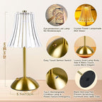 Cordless Table Lamps for Bedroom,Gold Cordless Battery Operated Table Lamp Rechargeable Decorative Bedside Dimmable Nightstand Lamp Small Touch Crystal Table Lamp,3 Color LED Lamp 2600mAh (Vintage)