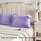Purple Satin Pillowcase for Hair and Skin, Super Soft Vegan Silk Sleep Set-2 Satin Pillow Cases Standard Size, 1 Eye Mask, 1 Scrunchie, Self Care Essential Satin Night Routine Kit