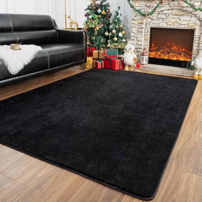 Przemy Washable Area Rug for Living Room Bedroom, 6x9 Feet Black Memory Foam Rug, Super Soft Modern Indoor Carpet for Kids Room Girls Boys Dorm Nursery Decor Mat