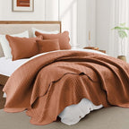 IR Imperial Rooms Twin Quilt Bedding Set Size (68” x 86”) + 1 Pillow Shams (20” x 26” + 2”) - 2 Pcs All Season Lightweight Reversible Microfiber Coverlet Embossed Quilt Bedspread (Rust)