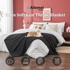 Ailemei Direct Knit Throw Blanket for Bed, Soft Thin Blankets for Sofa, Couch, Camping, Office Chair, Cozy Touch Lightweight Breathable Blanket All Season Use, Ash Black 50"x70"