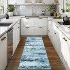 Runner Rug 2x6 Washable Rug Runners for Hallways Kitchen Non-Slip Rugs Abstract Print Soft Faux Wool Carpet Runner for Entryway Indoor, Bedroom Bedside, Laundry, Dorm, Home Decor (Blue)